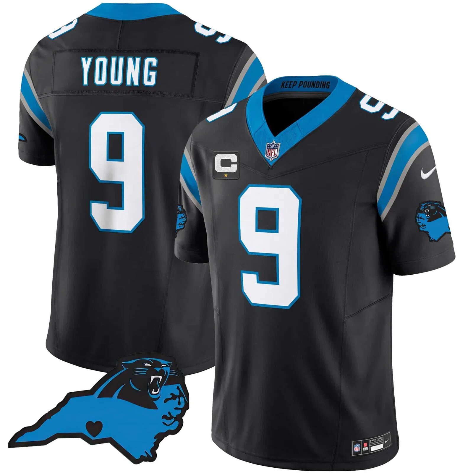 Men Carolina Panthers #9 Young Black 2024 Nike Vapor Limited NFL Jersey style 1